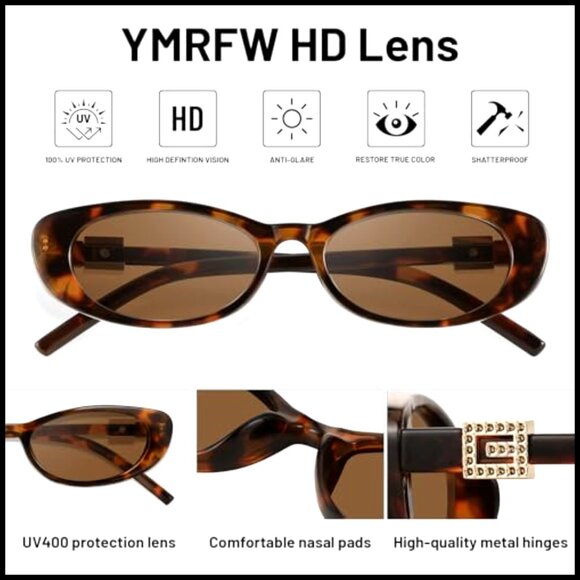 Retro Oval Cat Eye Sunglasses UV Protected Small Fit Plastic Frame main image 5